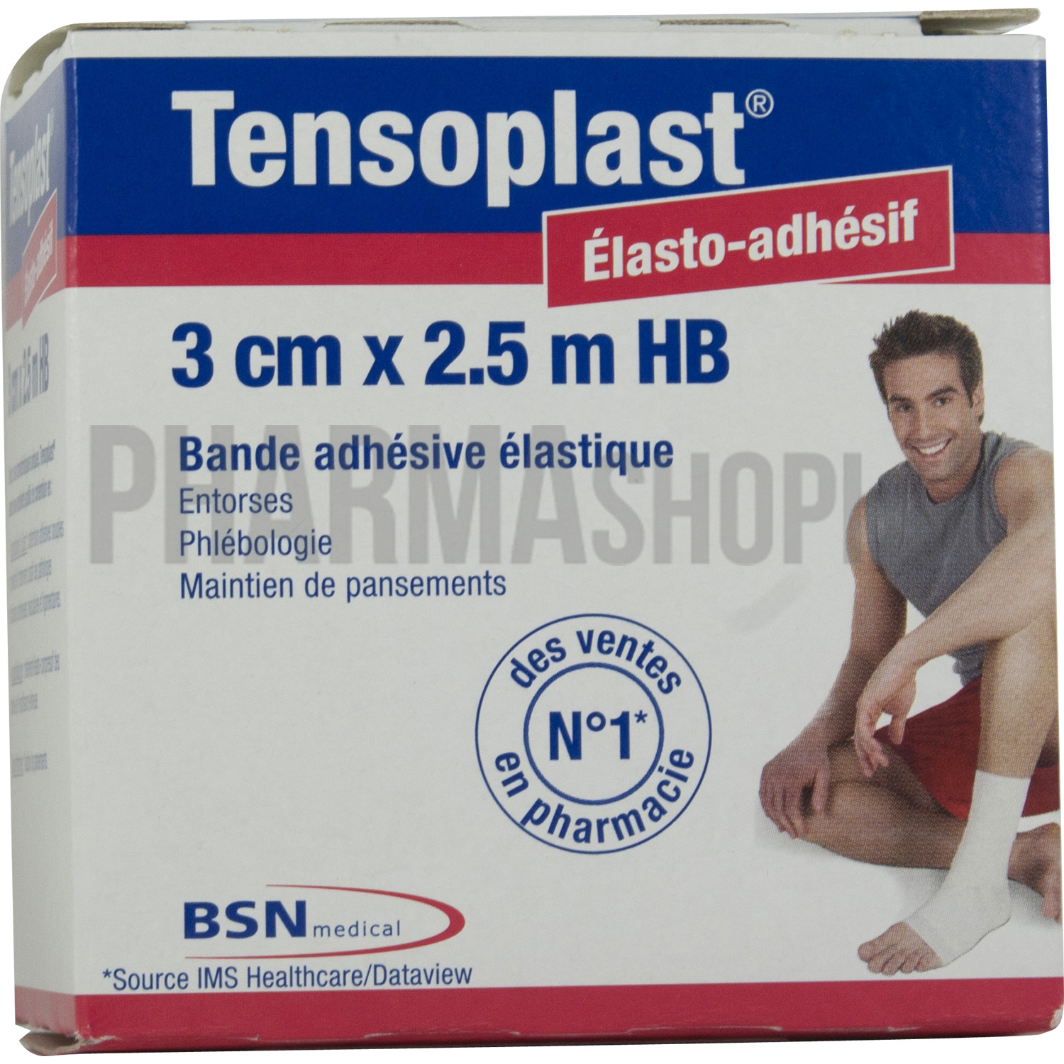 Tensoplast Elasto-adhésif bande adhésive élastique BSN médical - bande de 3 cm x 2,5 m