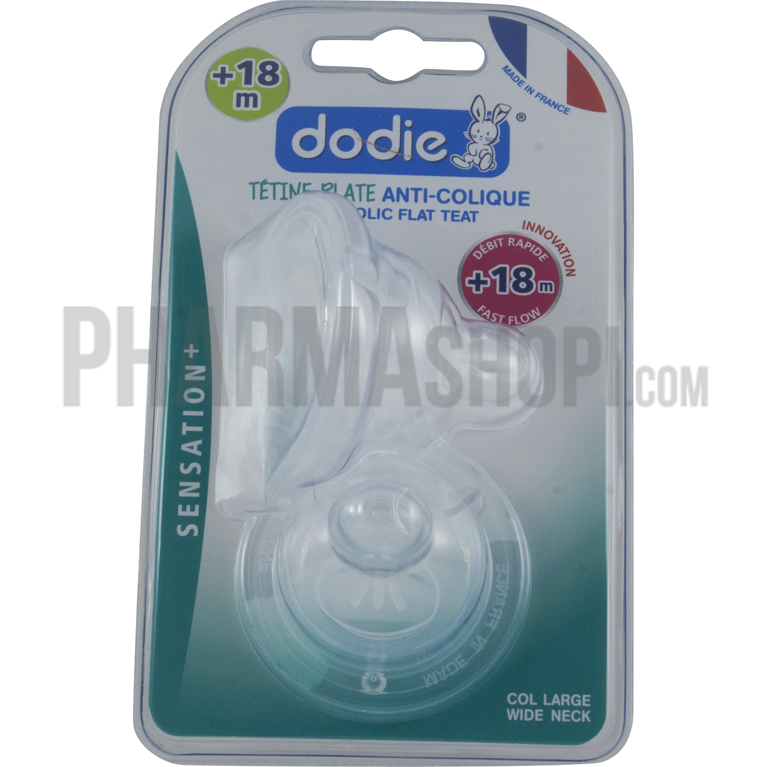 Dodie : Tétine plate anti-colique débit rapide bébé 18 mois+