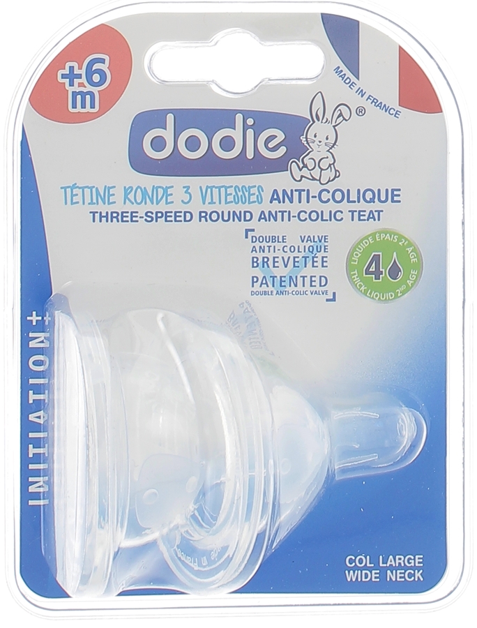 Dodie tétine initiation+ col large 3 vitesses silicone 2 tétines