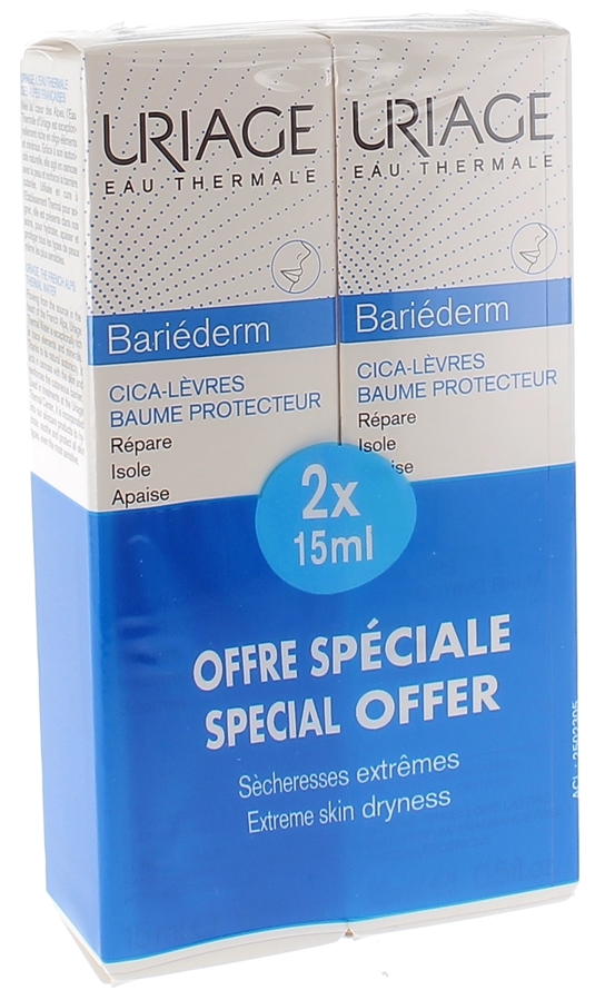 Bariéderm cica-lèvres baume réparateur Uriage - lot de 2 tubes de 15 ml