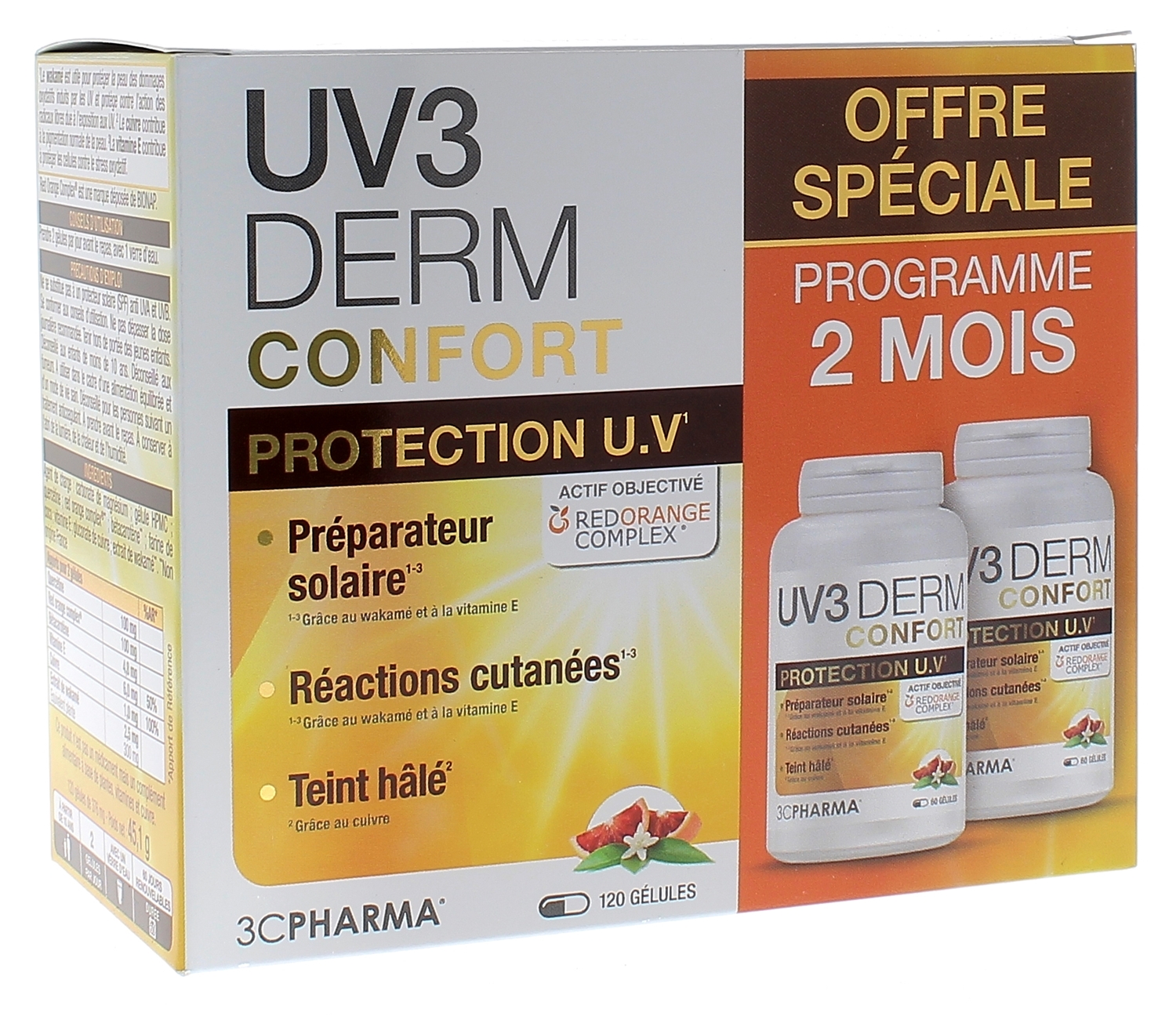 UV3 Derm Confort 3C Pharma - lot de 2 boîtes de 60 gélules