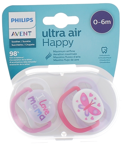 Ultra Air Happy Sucettes orthodontiques roses ou bleues 0-6 mois