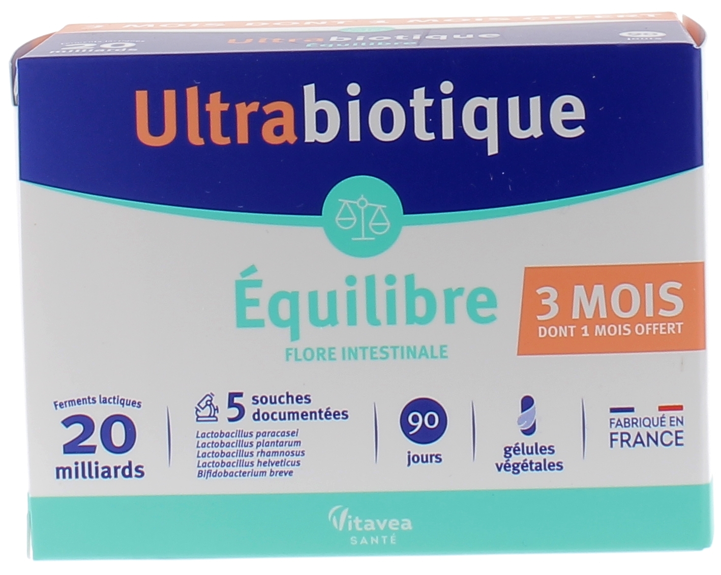 Ultrabiotique Équilibre Nutrisanté - boîte de 60 gélules végétales + 30 gélules offertes