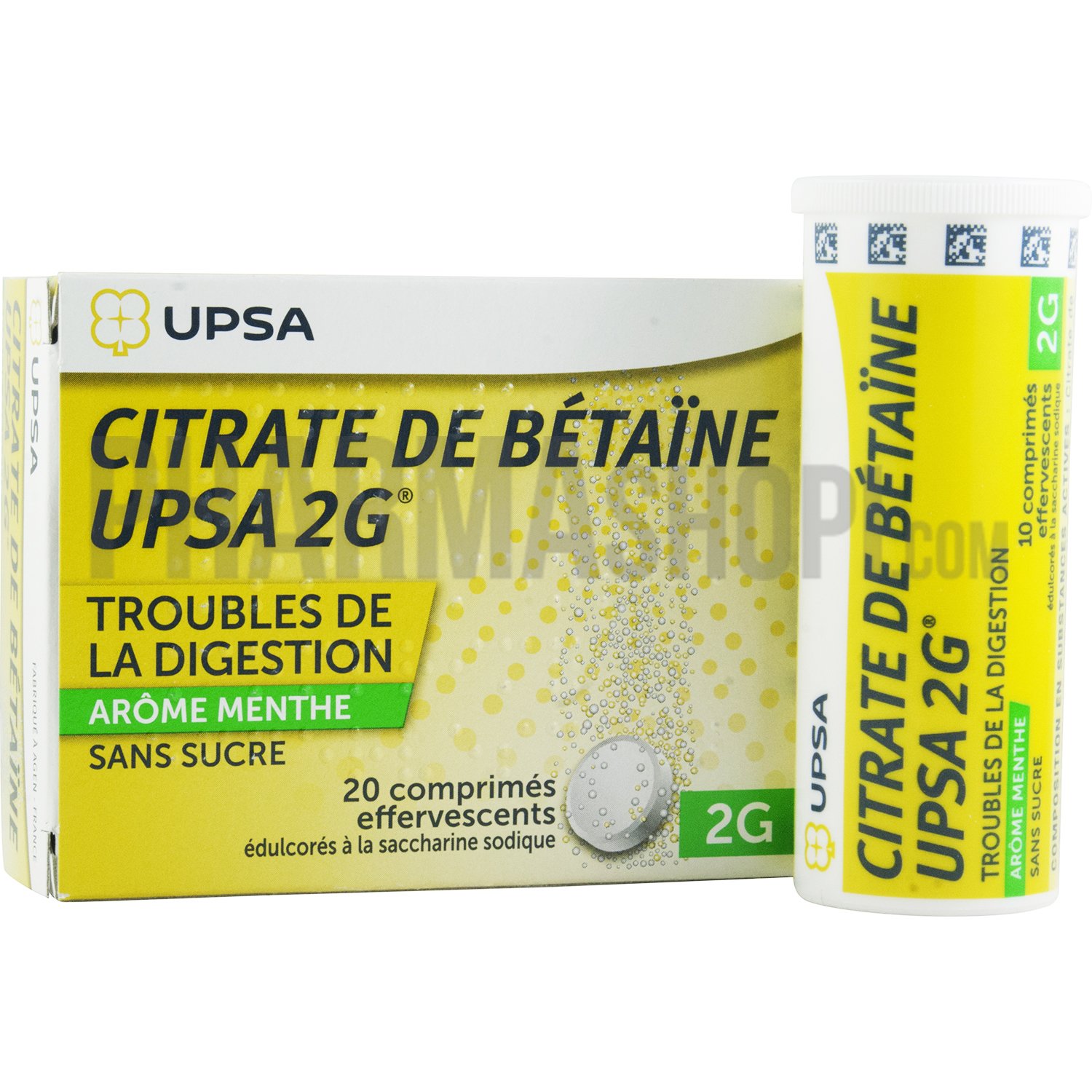 Citrate de bétaine 2g menthe sans sucre UPSA - boite de 20 comprimés effervescents