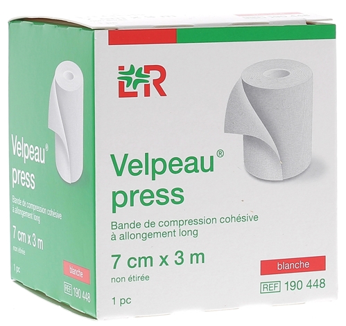 Velpeau Press Bande de compression cohésive à allongement long - boîte d'une bande blanche de 7x3cm