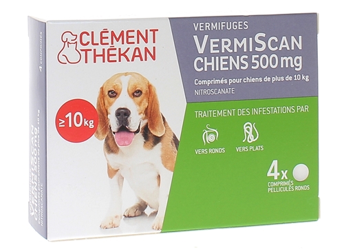 VermiScan chiens 500 mg Clément thékan - 4 comprimés pelliculés ronds