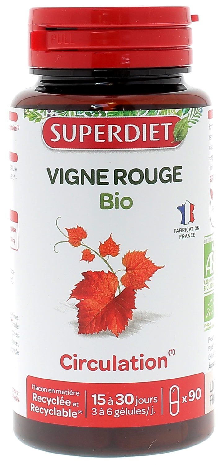 Vigne rouge circulation bio Super Diet - boite de 90 gélules