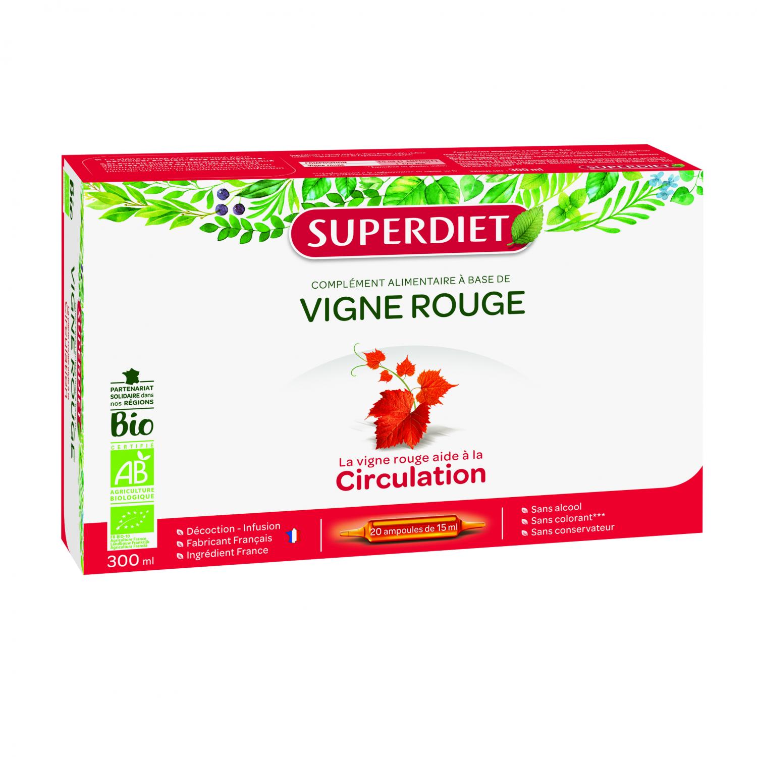 Vigne rouge Bio Super Diet - 20 ampoules de 15 ml