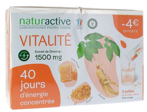 Vitalité goût orange Naturactive - lot de 2 boîtes de 20 sticks à diluer