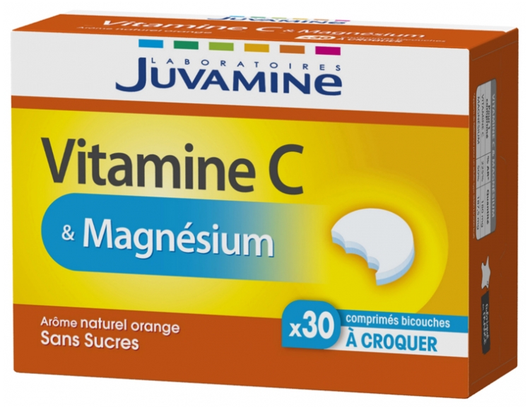 Vitamine C & magnésium Juvamine - boîte de 30 comprimés à croquer