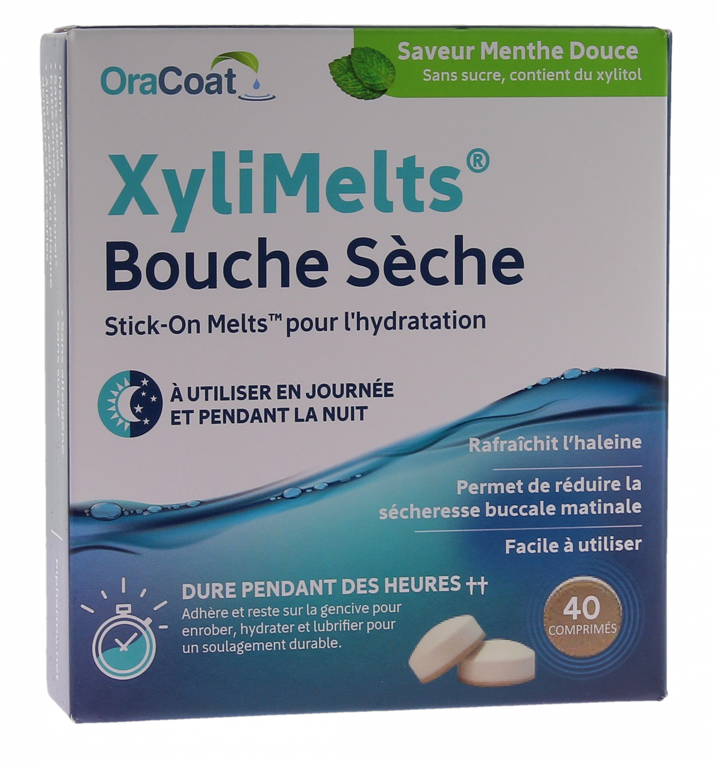 XyliMelts Pastille adhésive contre la bouche sèche saveur menthe douce - boîte de 40 comprimés