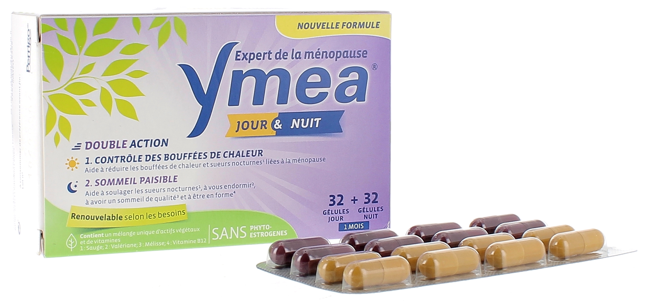 Yméa ménopause jour & nuit, boite de 64 gélules