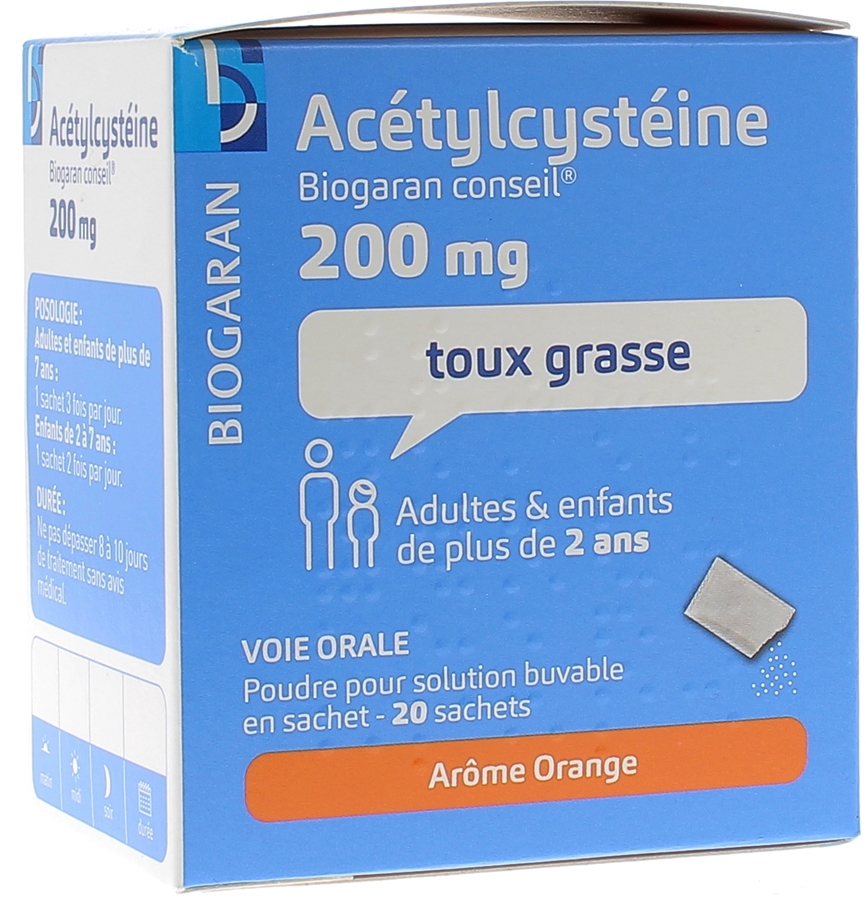 Acétylcystéine Biogaran 200mg poudre pour solution buvable en sachet - boîte de 20 sachets
