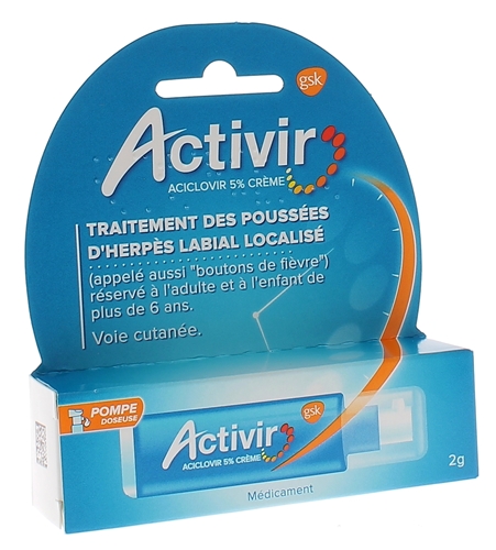 Activir 5% crème - flacon pompe doseuse de 2g