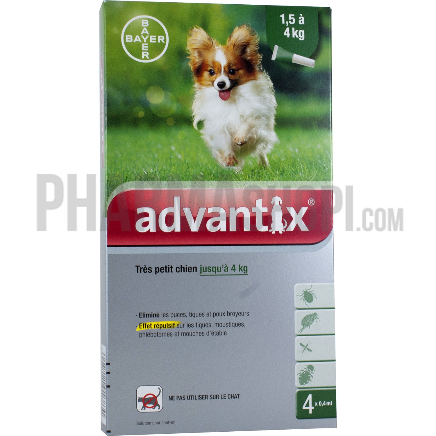 Advantix très petit chien jusqu'à 4 kg Bayer - boite de 4 pipettes