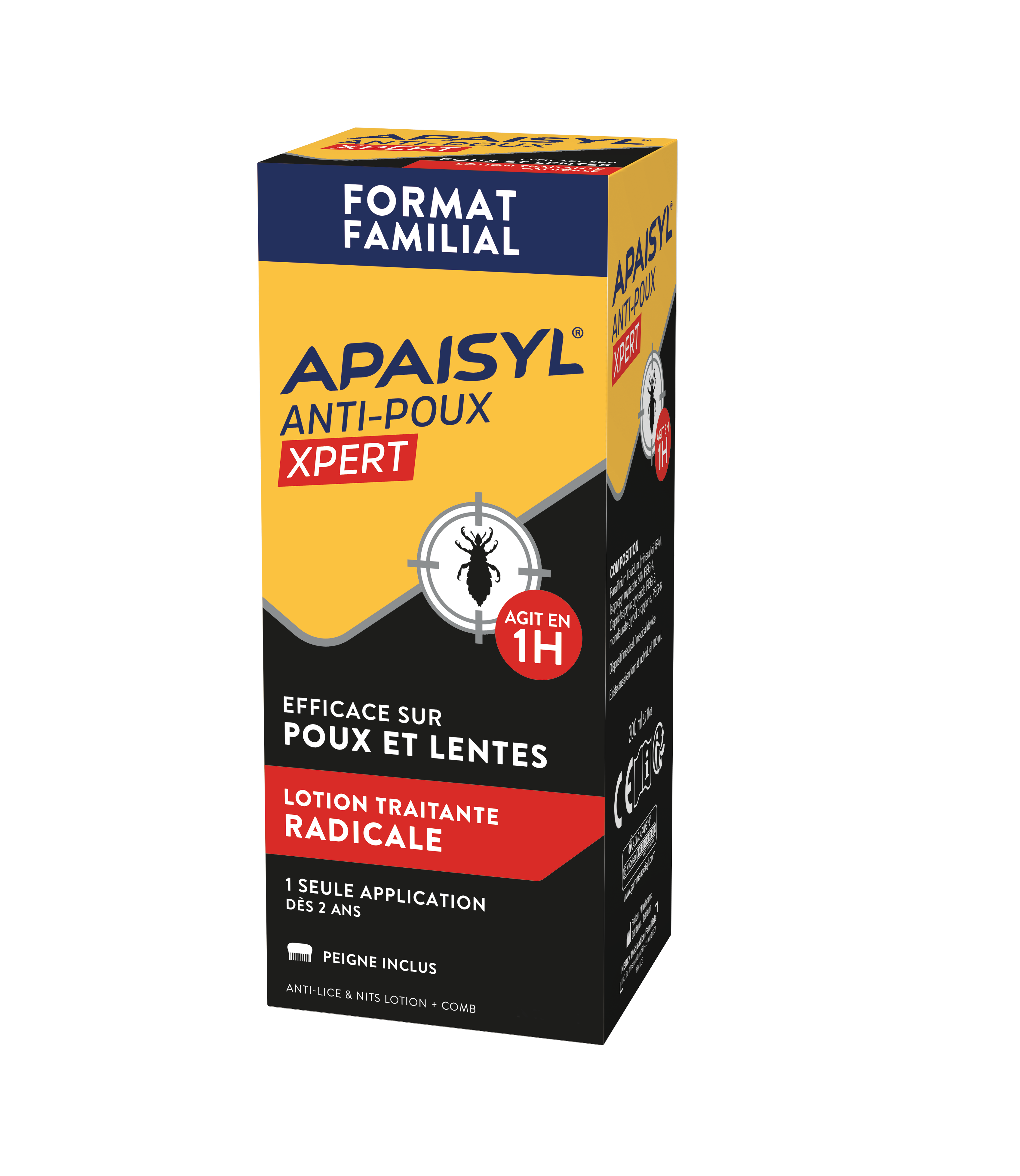 Apaisyl Xpert 100% radical lentes & poux - flacon de 200 ml avec peigne