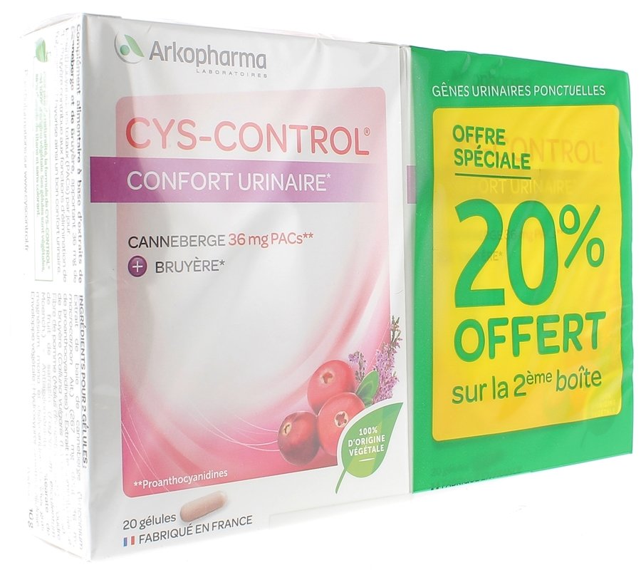 Cys control gélules gêne urinaire Arkopharma - lot de 2 boîtes de 20 gélules