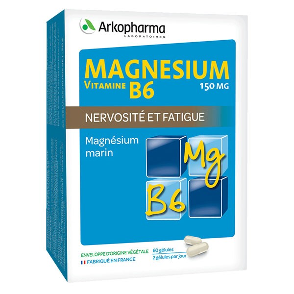 Magnésium Vitamine B6 150 mg Arkopharma - boîte de 60 gélules