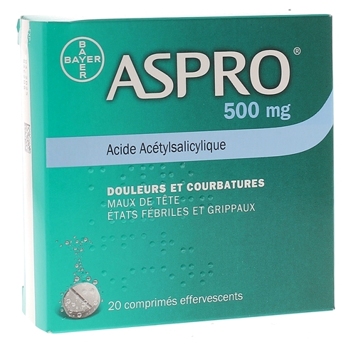 Aspro 500 effervescent comprimé effervescent - boîte de 20 comprimés