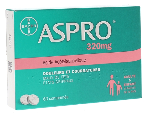 Aspro 320mg comprimé - boîte de 60 comprimés