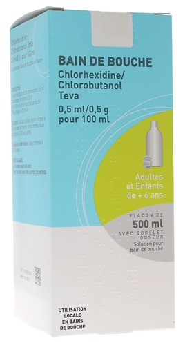 Chlorhexidine Chlorobutanol Teva bain de bouche - flacon de 500 ml