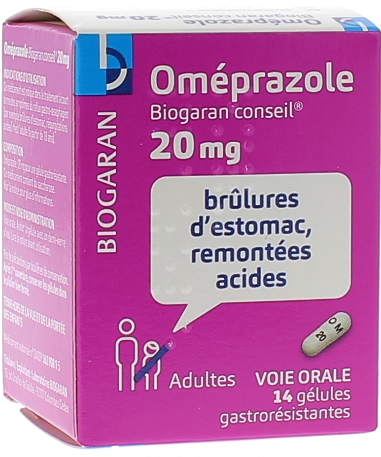 Oméprazole 20mg gélule gastrorésistante Biogaran - boite de 14 gélules