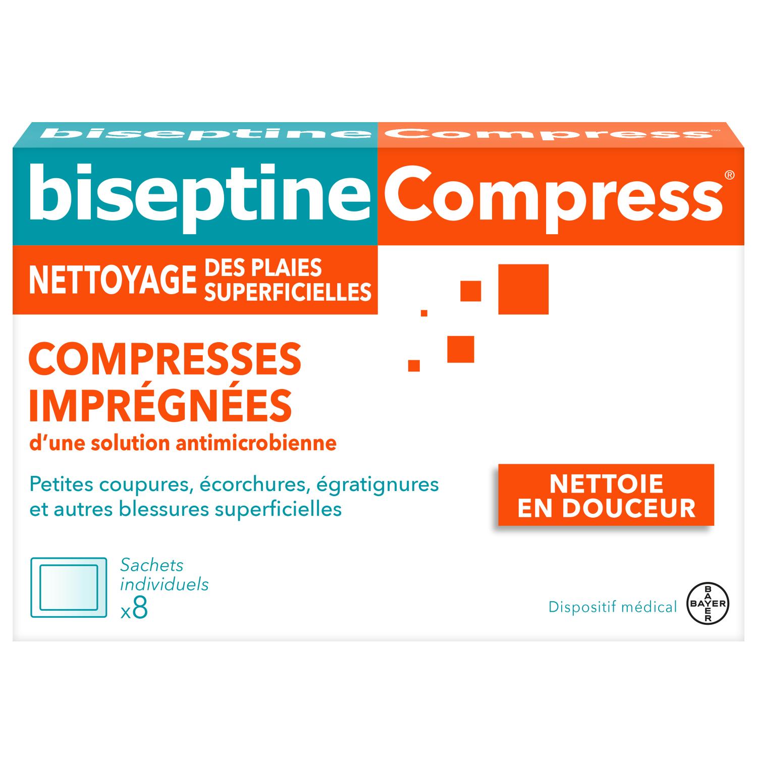 BiseptineCompress Compresses Imprégnées pour Nettoyage des Plaies  Superficielles