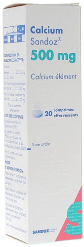 Calcium Sandoz 500mg comprimé effervescent - boîte de 20 comprimés effervescents