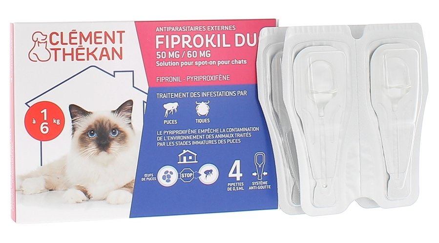 Fiprokil duo chat 50 mg/60 mg Clément-Thékan - 4 pipettes de 0,5 ml