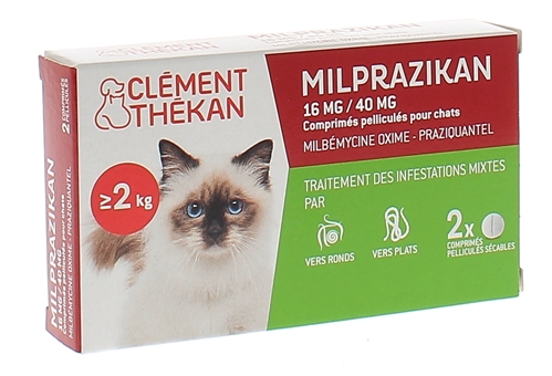 Milprazikan 16 mg / 40 mg comprimé pelliculé pour chats Clément Thékan - boite de 2 comprimés