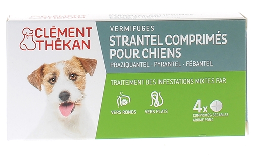 Strantel vermifuges comprimés pour chiens arôme porc Clément Thékan - boite de 4 comprimés sécables