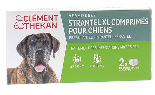 Strantel XL chiens vermifuges goût viande Clement Thekan - boîte de 2 comprimés sécables