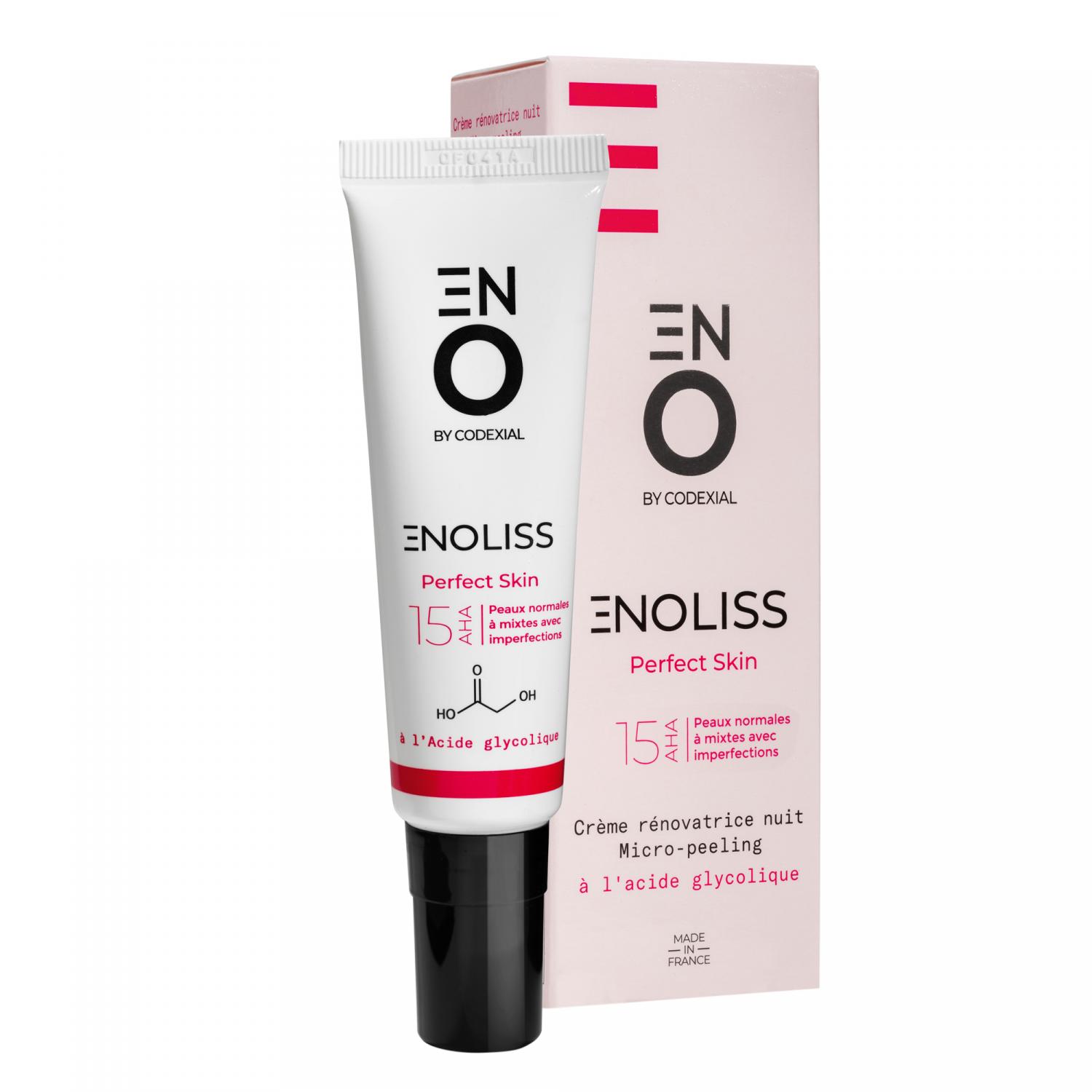 Enoliss Perfect Skin 15 AHA Émulsion rénovatrice nuit micro-peeling ENO laboratoire Codexial - tube de 30 ml