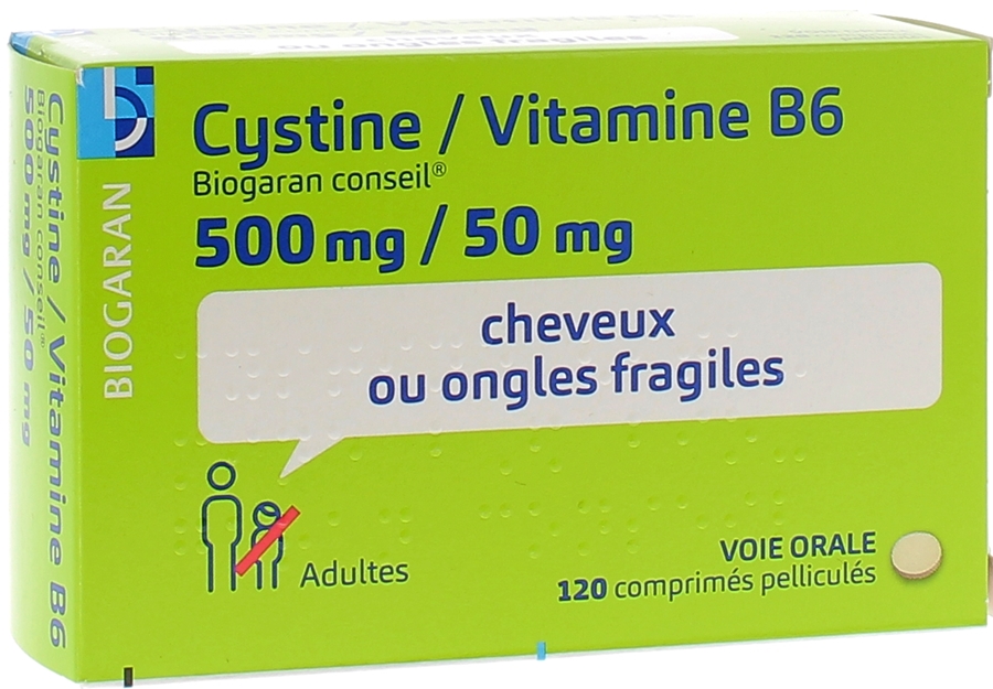 Cystine vitamine B6 Biogaran 500mg/50mg - 120 comprimés