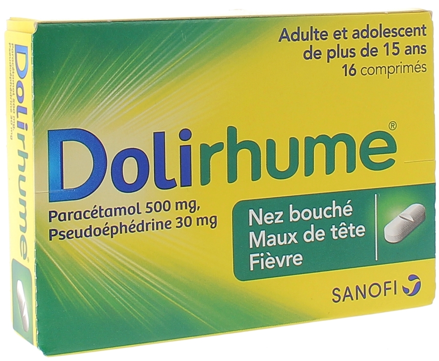 Dolirhume Paracétamol et pseudoéphédrine 500mg/30mg comprimé - boîte de 16 comprimés