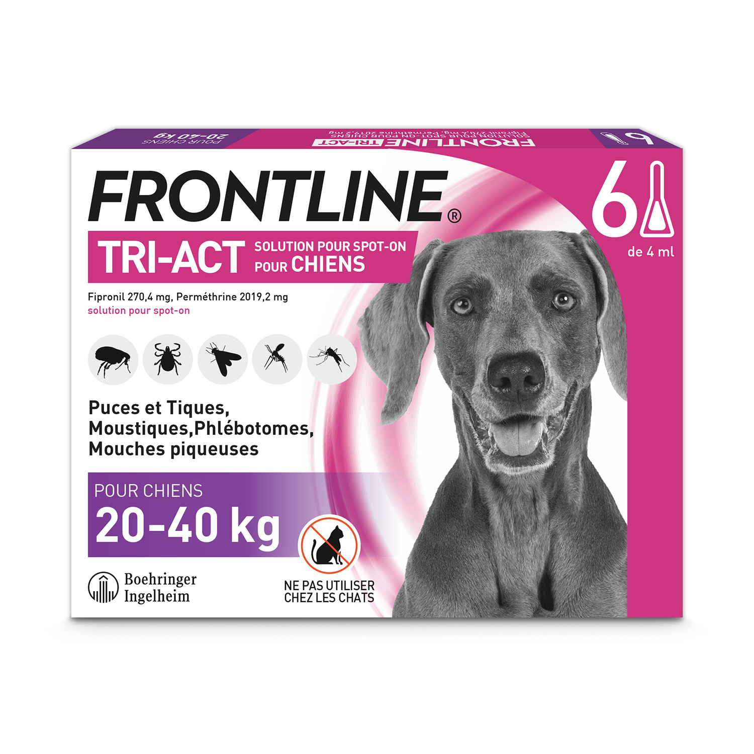 Tri-Act chiens 20-40 kg Frontline - boîte de 6 pipettes de 4 ml