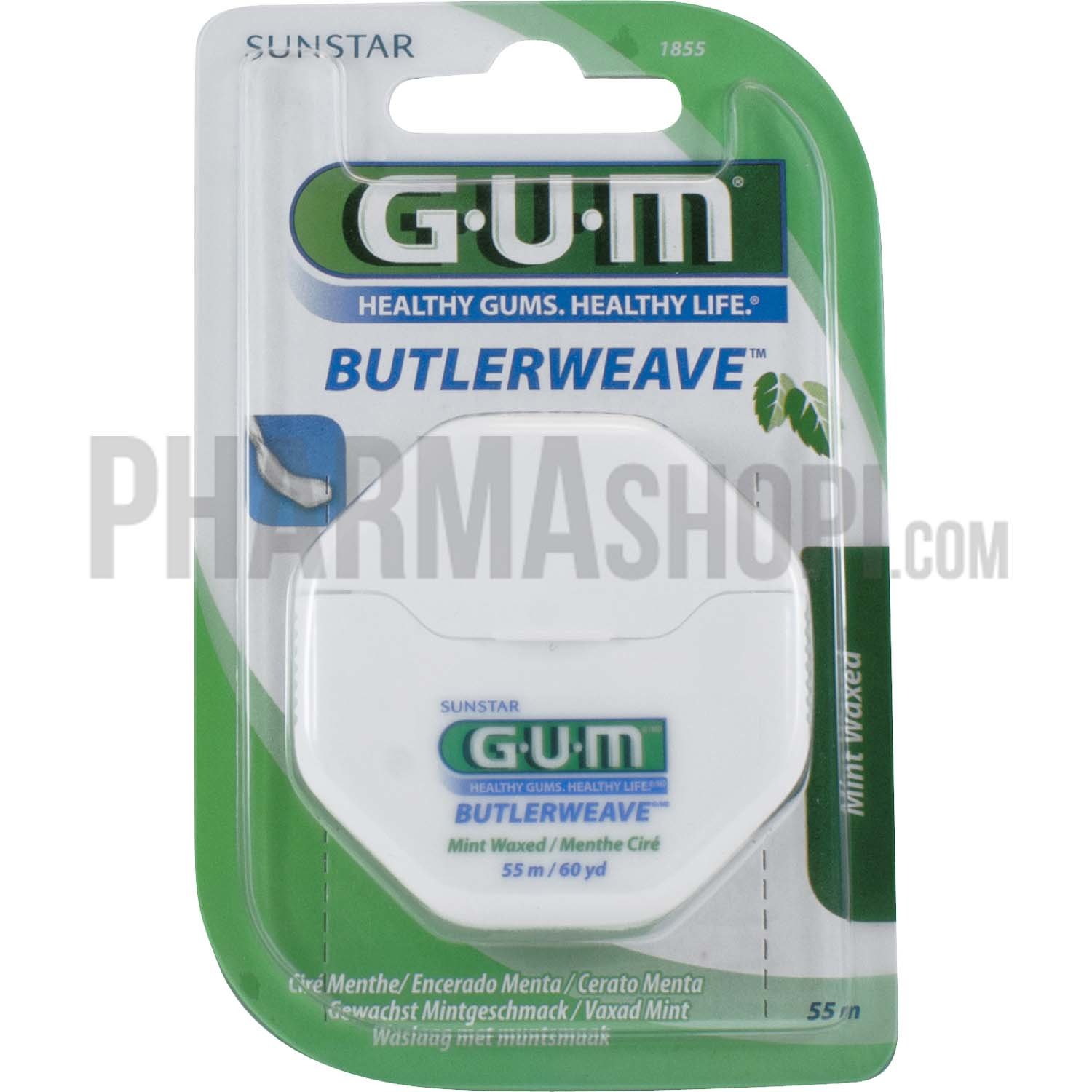 Fil dentaire plat Butlerweave ciré menthe Gum - 55 mètres