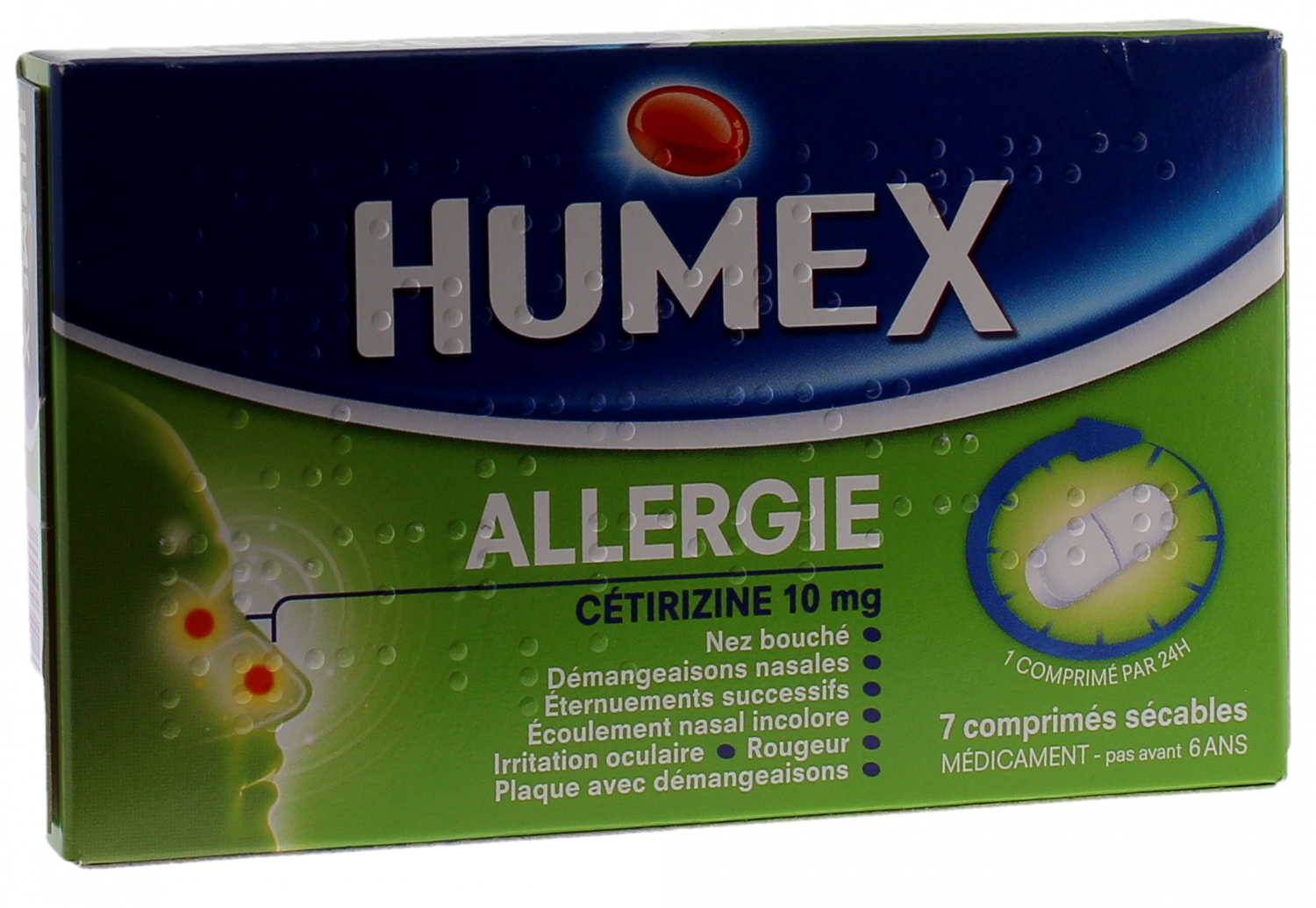 Humex allergie cétirizine 10mg, 7 comprimés pelliculés sécables