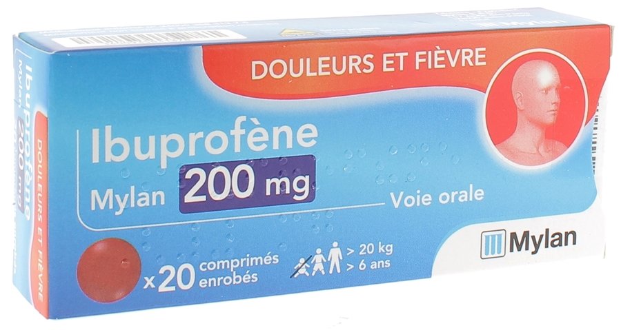 Ibuprofène Mylan 200mg, 20 comprimés enrobés