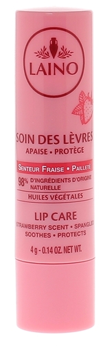 Soin des lèvres pailleté parfum fraise Laino - 1 stick de 4 g