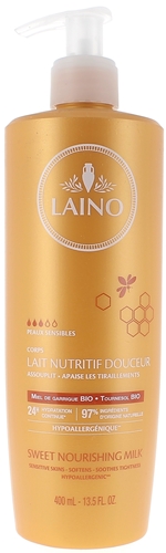 Lait nutritif douceur miel de garrigue et tournesol bio Laino - flacon pompe de 400 ml