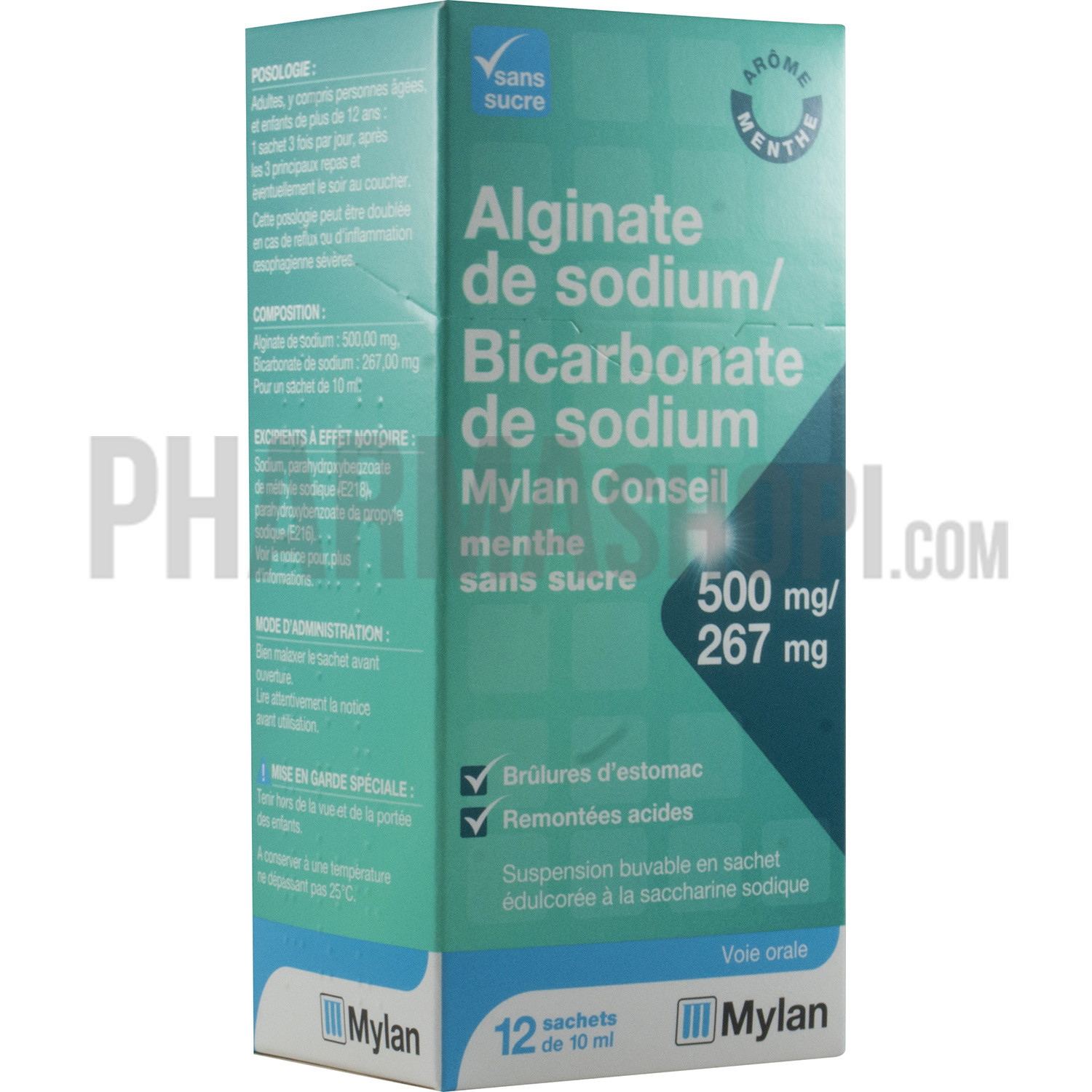 Alginate de sodium / bicarbonate de sodium Mylan conseil - boite de 12 sachets