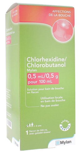 Chlorhexidine Chlorobutanol Mylan 0,5ml/0,5g solution pour bain de bouche - flacon de 500ml