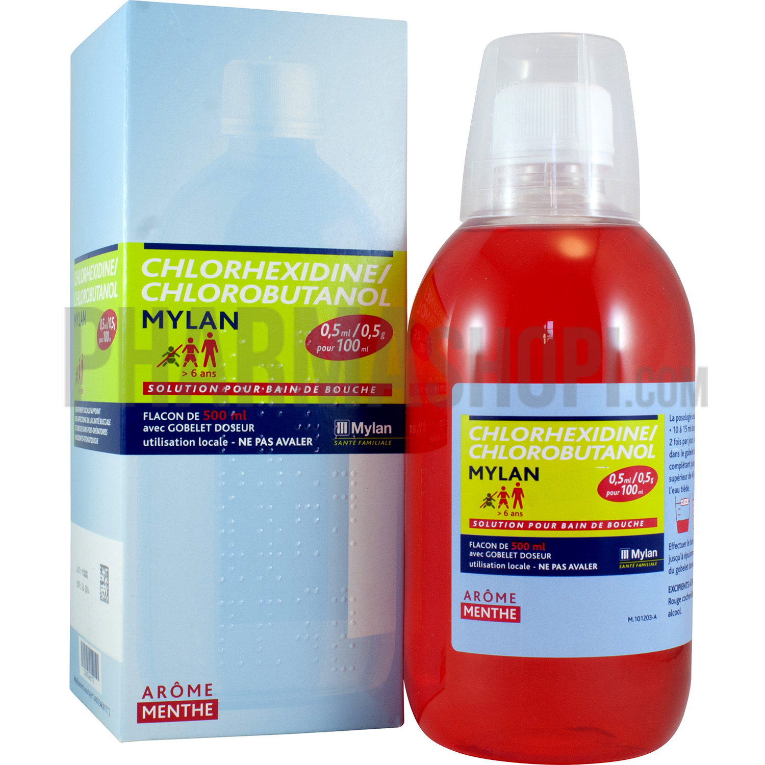 Chlorhexidine Chlorobutanol Mylan 0,5ml/0,5g solution pour bain de bouche - flacon de 500ml