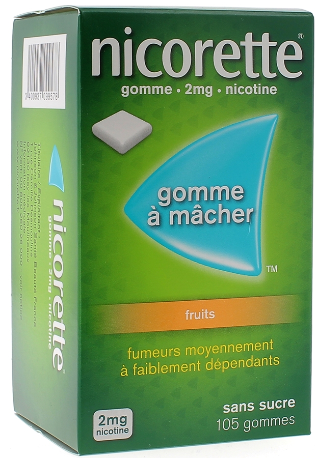 Nicorette 2mg fruits sans sucre gomme à macher - boite de 105 gommes