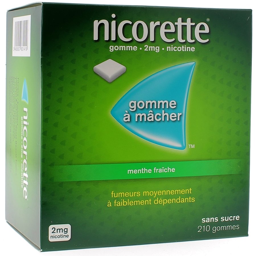 Nicorette 2mg menthe fraiche sans sucre gomme à mâcher - boite de 210 gommes