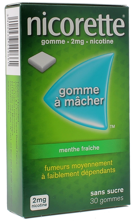 Nicorette 2mg menthe fraiche sans sucre gomme à mâcher - boite de 30 gommes