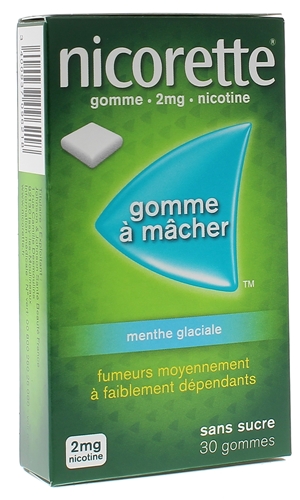 Nicorette 2mg menthe glaciale sans sucre gomme à mâcher - boite de 30 gommes