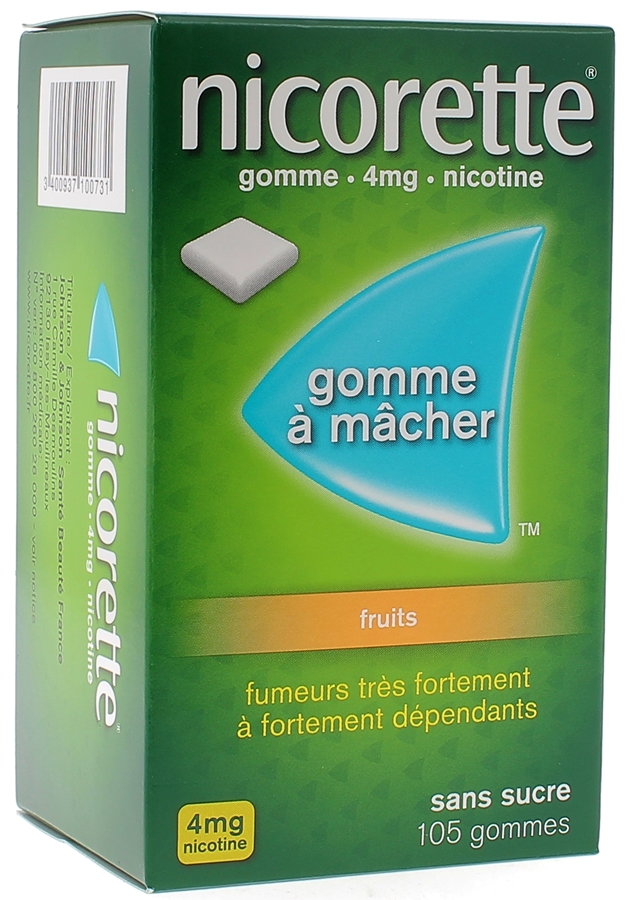 Nicorette 4mg fruits sans sucre - 105 gommes à mâcher