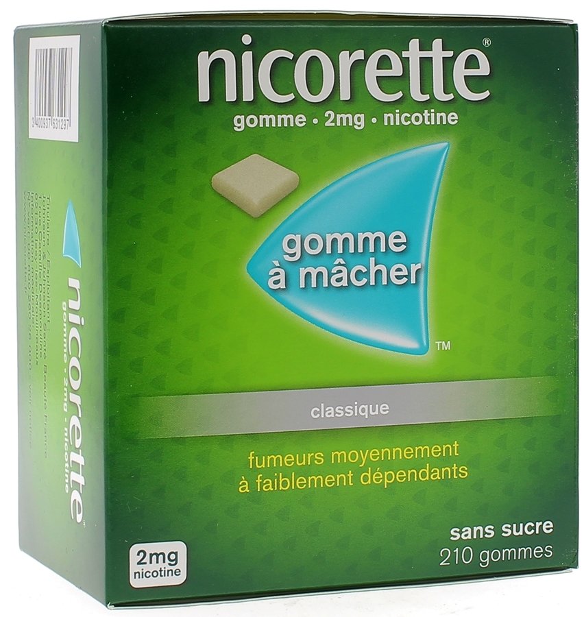 Nicorette 2mg sans sucre, boite de 210 gommes